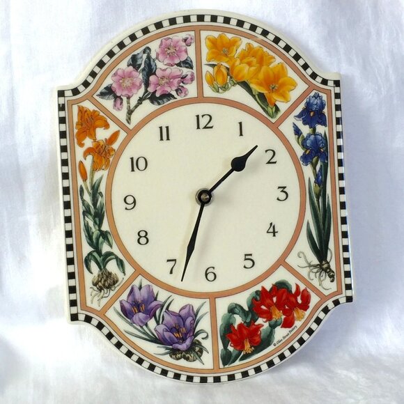 Vintage Olive Street Pottery Working Indoor Outdoor Ceramic Floral Clock - Picture 4 of 7